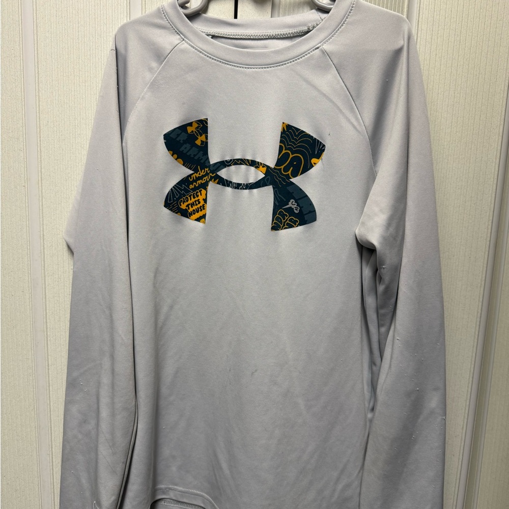 Under Armour White Long Sleeve with Blue and Yellow Logo